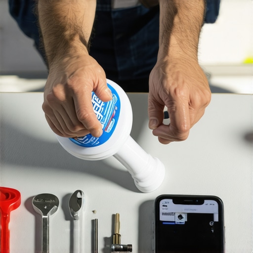 Person lubricating motorized patio shade components with silicone spray, ensuring smooth operation.