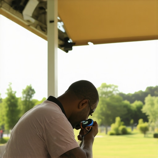 Person measuring electrical wiring of motorized patio shades with a multimeter outdoors